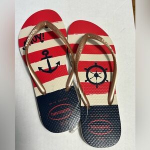 NWT HAVIANAS Nautical Slim Flip Flops Size 7